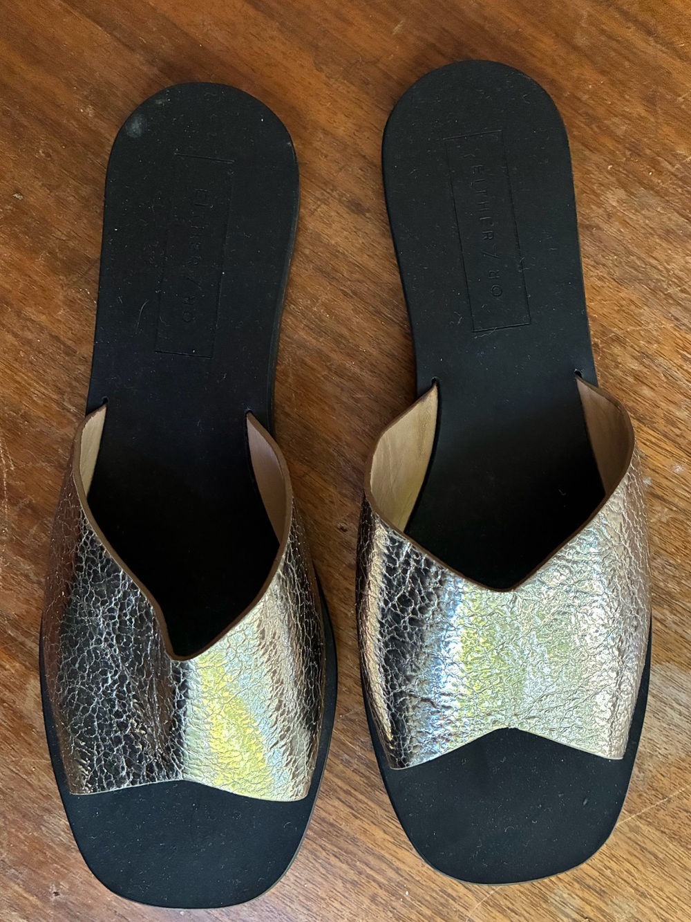 Either / Or Metallic Gold Slip-On V-Cut Sandals - Sustainably Made